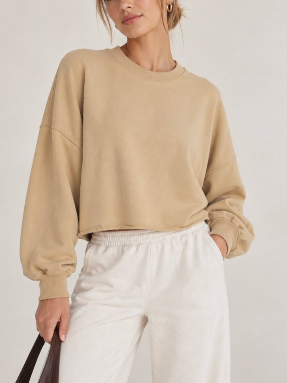 Lululemon Cropped Crewneck Sweatshirt Balloon Sleeve Tan XS/S
